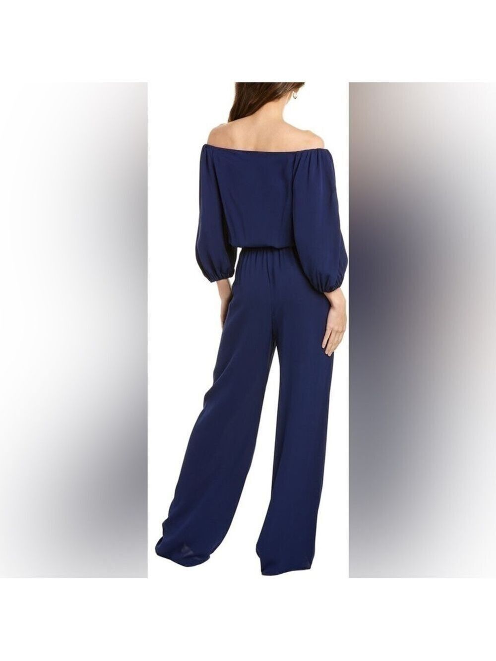 Theory Off Shoulder 100% Silk Navy Jumpsuit Small - Picture 2 of 13